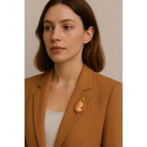 Gold Tone Cameo Brooch Vintage Portrait Pin Victorian Style